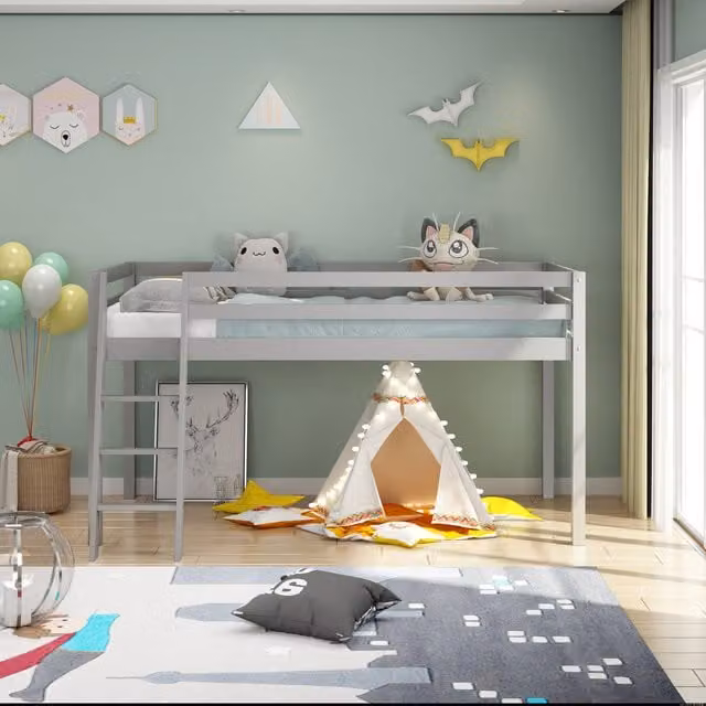 Kosy Koala Mid Sleeper Single Bed for Children in Grey Solid Wood, W/D/H: 90 x 190 cm