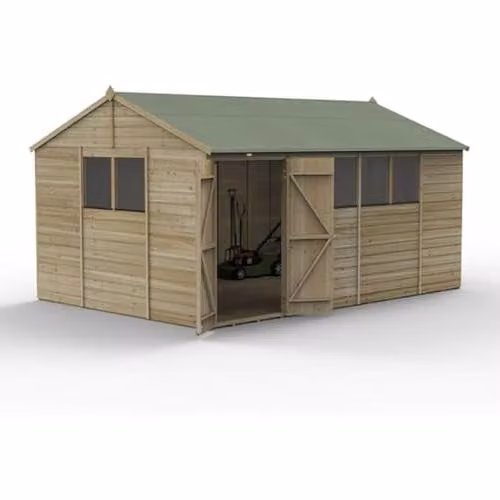 Forest Garden Reverse Apex Wooden Gable Shed in Brown or Green, W: 457.2 cm, D: 304.8 cm, H: 244.1 cm
