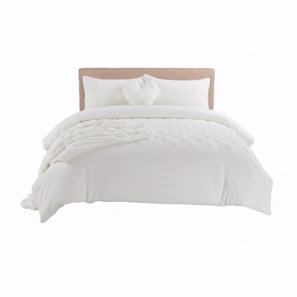Snug City Super Soft Teddy Fleece Duvet Cover and Pillowcase Set with Heart Embossing, White, 140 x 200 cm – 2