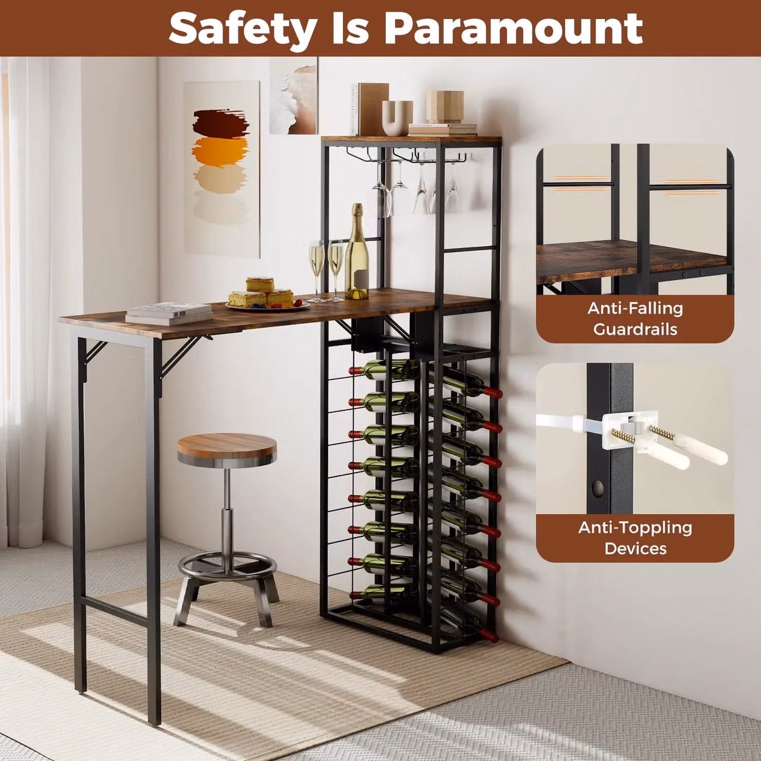 Costway Brown Tall Bar Table and Kitchen Island with Foldable Tabletop – 4