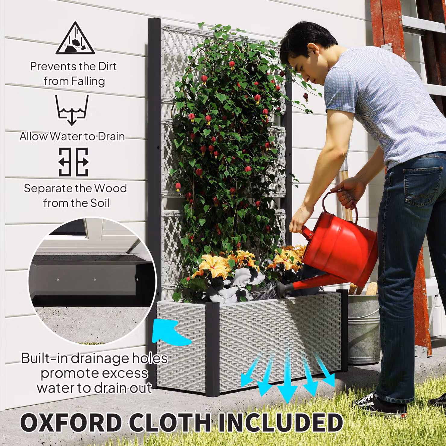 Outsunny Garden Planter Box with Trellis and Liner in Mixed-grey, W/D/H: 90 x 35 x 148 cm – 6