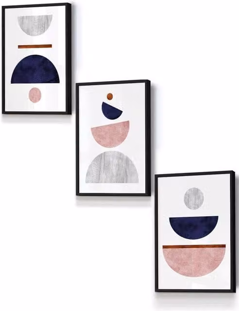 ARTZE Abstract Mid Century Geometric Framed Wall Art in Blue and Black, W: 33 cm, H: 45 cm, D: 0.3 cm