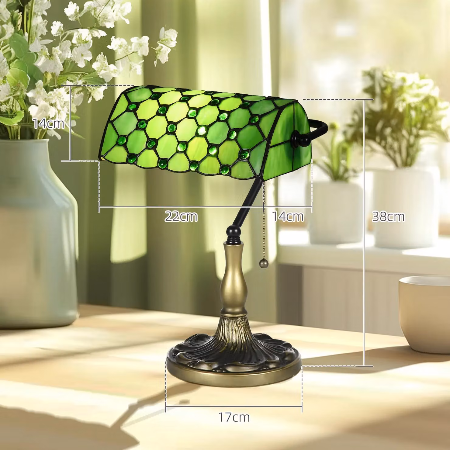 HOMCOM Antique Handmade Stained Glass Table Lamp in Green – 2