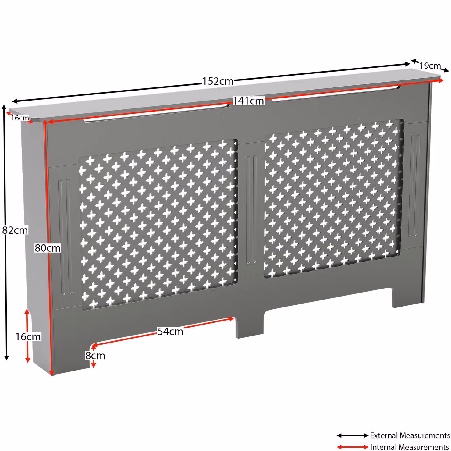 Vida Designs Oxford Radiator Cover in Grey MDF, W/D/H: 152 x 82 x 19 cm – 2