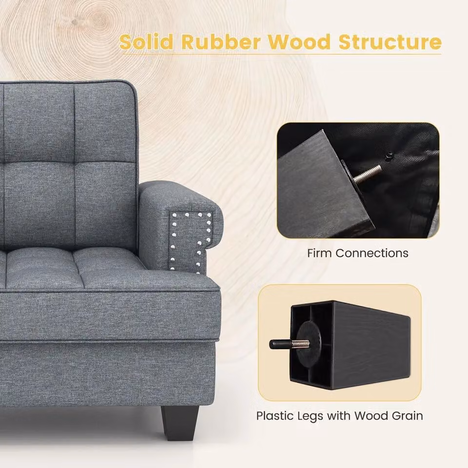 Costway Modern Accent Armchair in Grey, Tufted Upholstered Linen Club Chair with Extra Pillow – 4