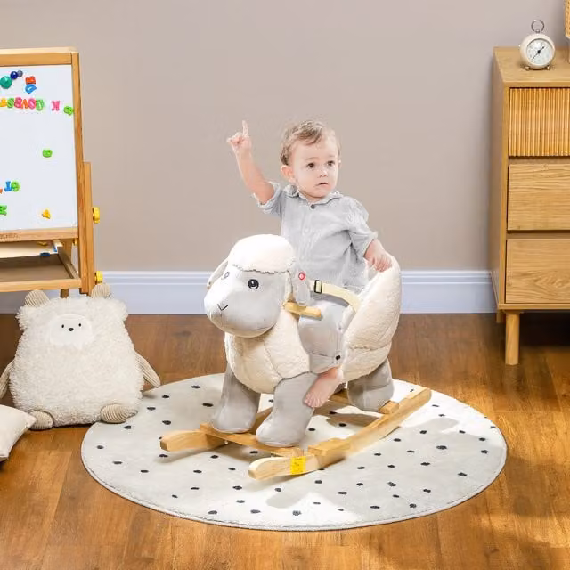 AIYAPLAY Baby Rocking Horse with Safety Belt and Sound, Grey