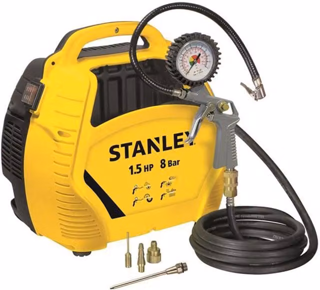 Stanley 1.5 Hp 8 Bar Air Compressor Kit in Gold and Yellow