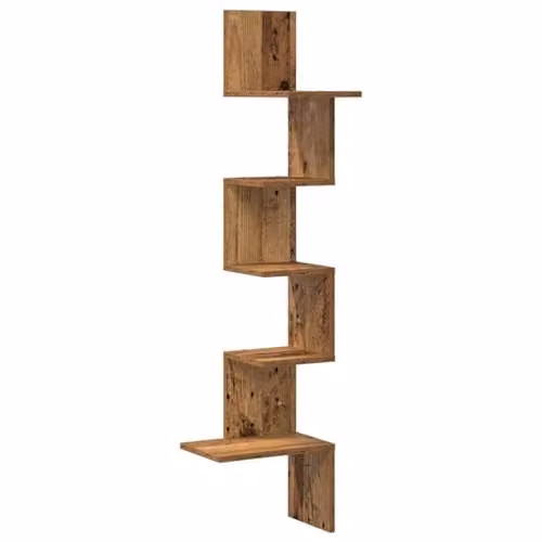 vidaXL Wall Mounted Corner Shelf in Old Wood Brown, W/D/H: 32 x 32 x 127.5 cm