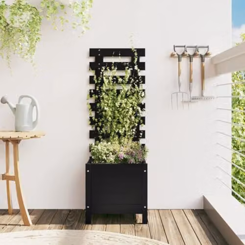 vidaXL Garden Planter with Rack in Black Solid Wood Pine, W/D/H: 39 x 39.5 x 114 cm – 2