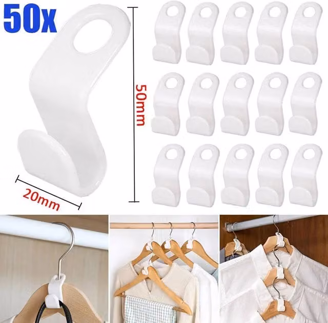 PAWNORA 50pcs Clothes Hanger Connector Hooks, White
