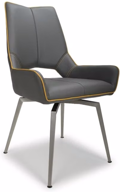 Shankar Pair of Grey Synthetic Leather and Fabric Modern Dining Chairs with Armrests