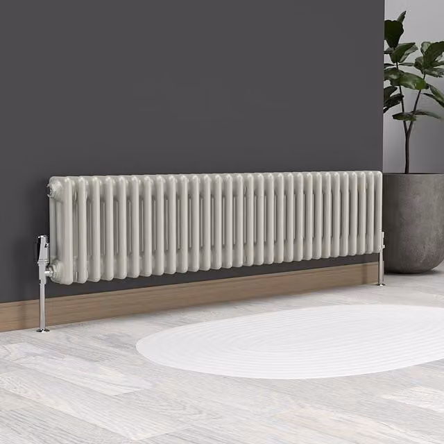 Lux Heat Horizontal 3 Column Steel Radiator in Stone White, H: 137 cm, W: 30 cm