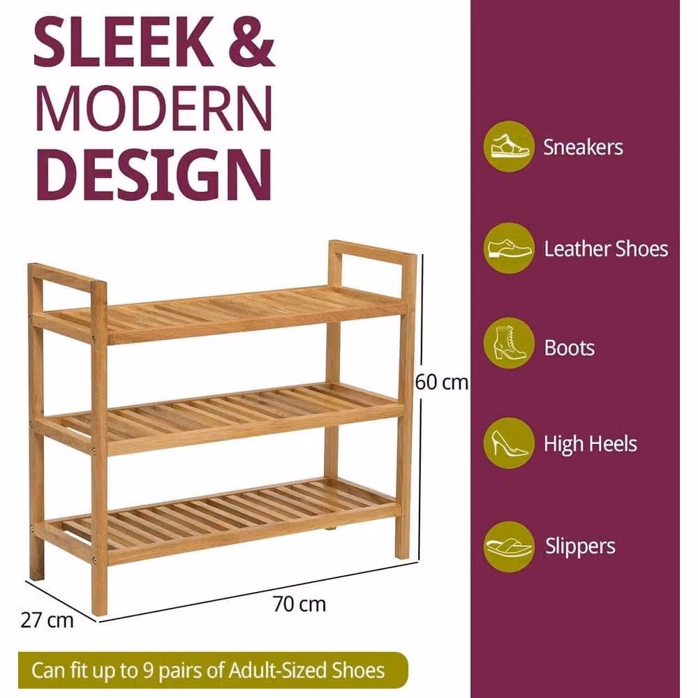 FORGEVIO 3 Tier Stackable Wood Shoe Rack in Light Oak – 4