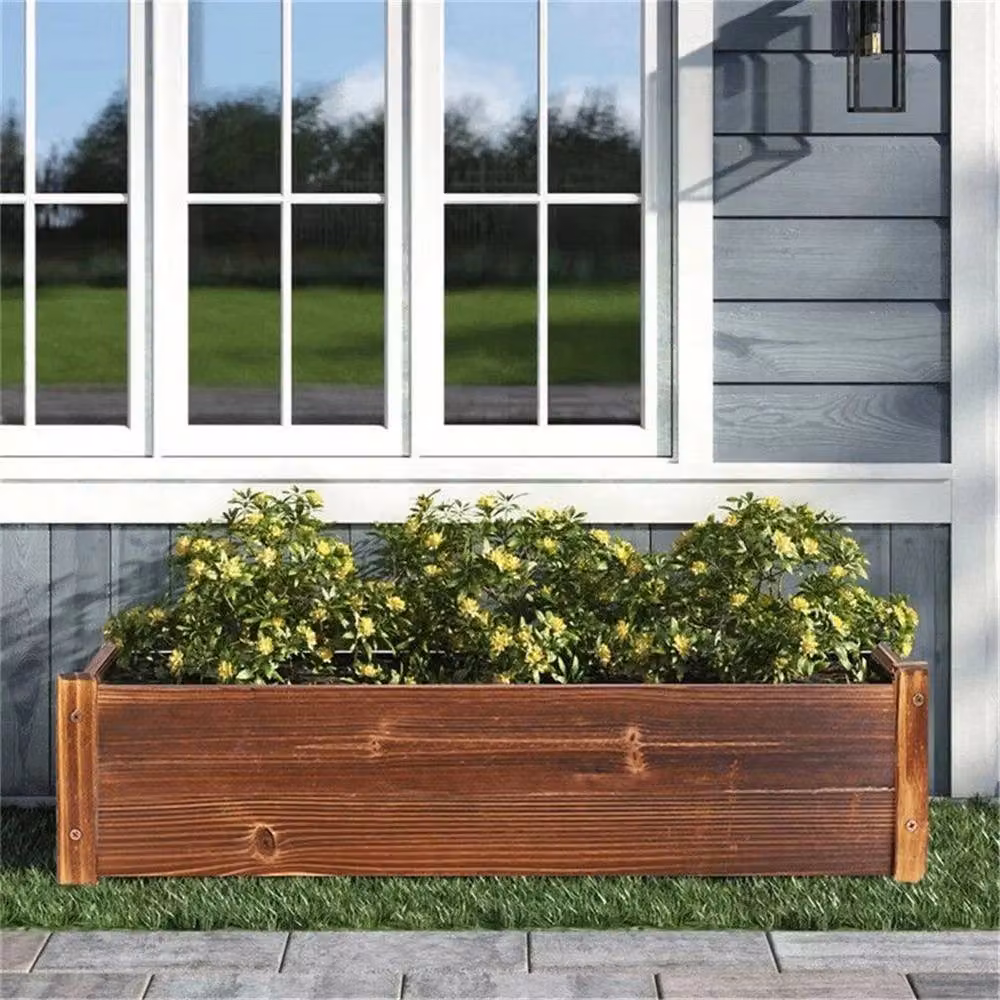 KORVIXA Solid Wood Raised Garden Bed in Brown, W: 400 cm, D: 600 cm, H: 33 cm – 4