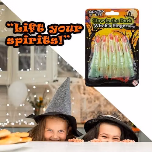 VFM e-Store Glow in the Dark Witch Finger Toppers, Green, 10 cm – 7