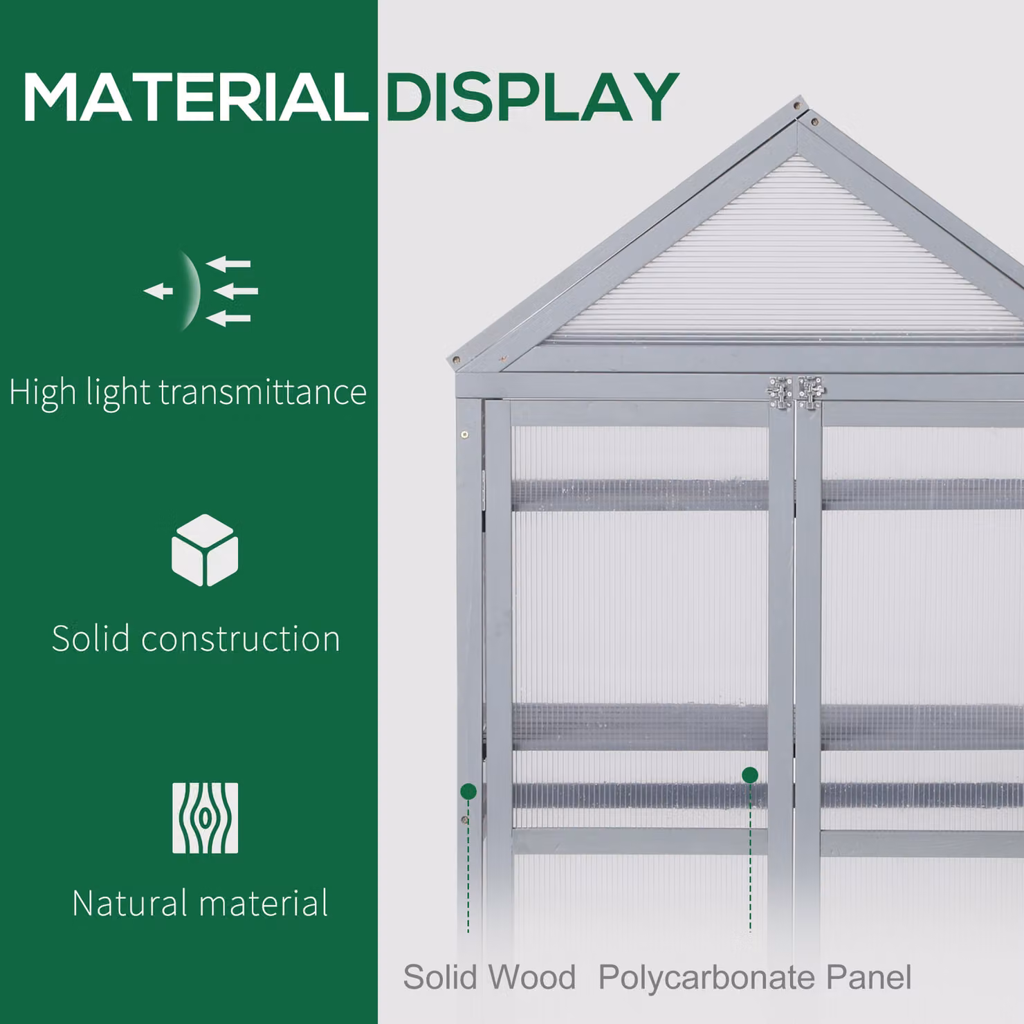 Outsunny 3-Tier Wooden Cold Frame Greenhouse with Adjustable Shelves and Double Doors, Grey, W/D/H: 80 x 47 x 138 cm – 3