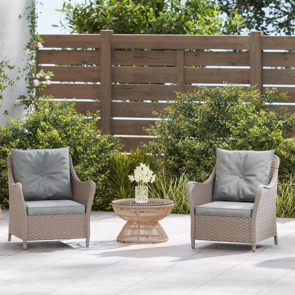 ERGOVEXA Set of 2 Modern Rattan Garden Chairs with Armrests in Grey – 4