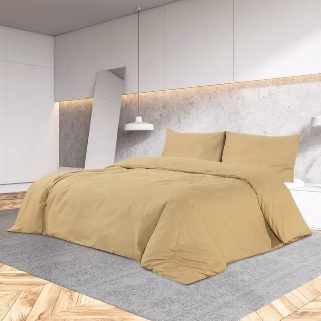 Berkfield Home Cotton Duvet Cover and Pillowcase Set in Taupe/Beige, W/D/H: 135 x 200 cm
