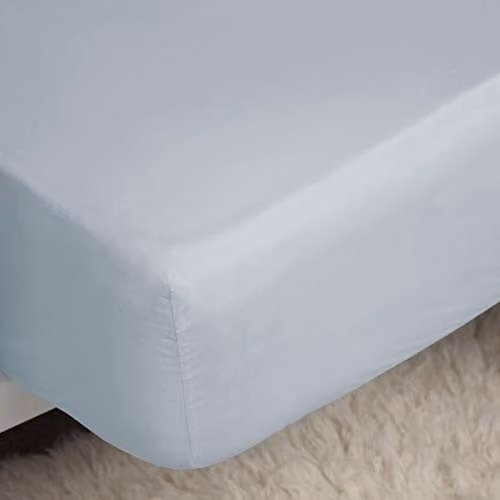 Belledorm Easy Care 200 Thread Count Cotton Polyester Percale Fitted Sheet, Blue, W/D/H: 120 x 200 x 28 cm
