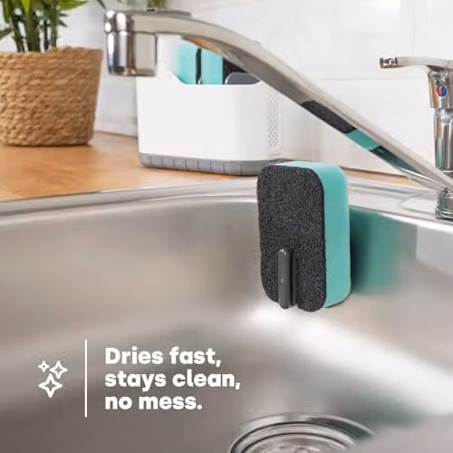 LIVIVO Pack of 10 Dual-Sided Washing Up Sponges with Blue Suction Holder – 3