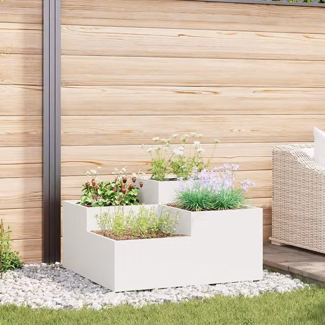 Berkfield Home Steel Garden Planter Tub, White, W/D/H: 80 x 80 x 48 cm – 1