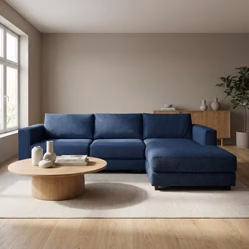 Abakus Direct Kaizer L-Shaped Corner Sofa in Blue Bouclé Fabric, Right Facing, W: 286 cm, D: 170 cm, H: 85 cm