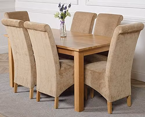 Thats Furniture Dakota Oak Dining Table and 6 Montana Beige Fabric Chairs Set