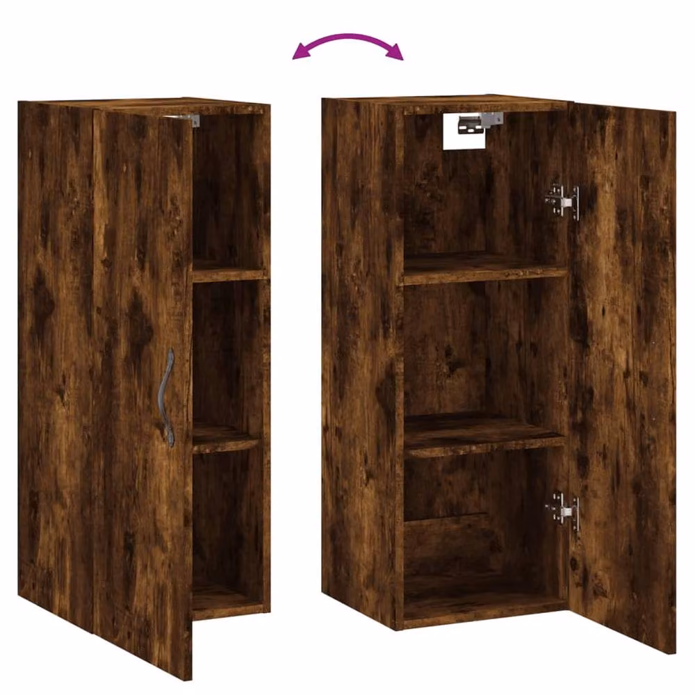 Berkfield Home Wall Mounted Smoked Oak Cabinet in Brown, W/D/H: 34.5 x 34 x 90 cm – 4