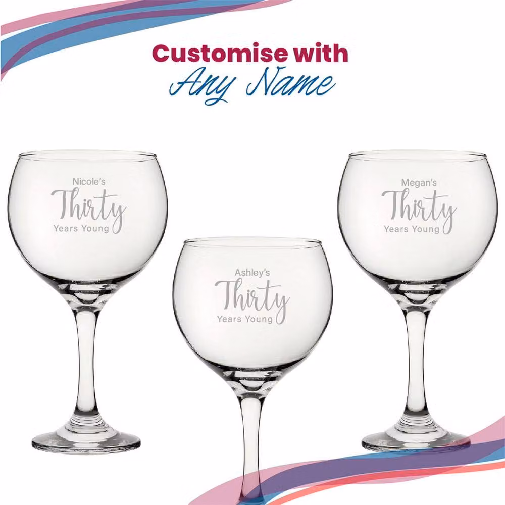 Uniqueful Personalised 30th Birthday Cubata Gin Cocktail Glass in Clear Glass – 3