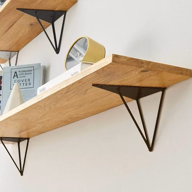 EONLION Set of 2 Rustic Scaffold Board Shelf Brackets in Black Steel