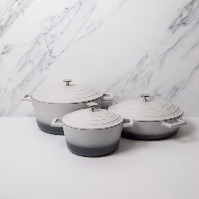 MasterClass Set of 3 Grey Casserole Dishes, 2.5 l, 4 l and 5 l