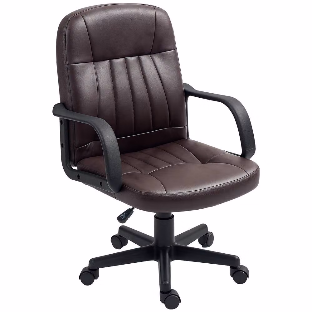 Rolipo Modern Brown PU Leather Executive Swivel Office Chair with Armrests and Castors – 2