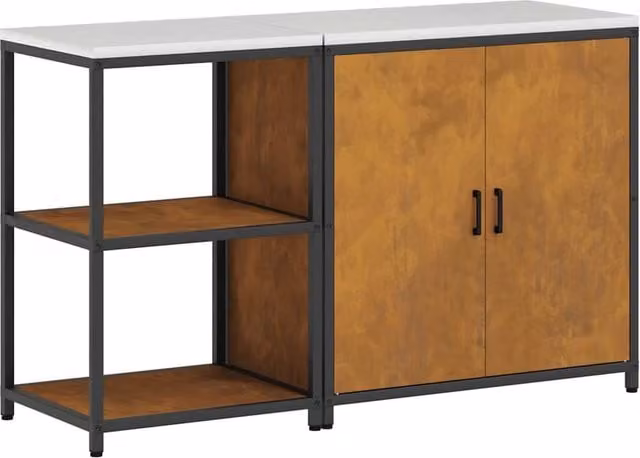 Berkfield Home 2-Piece Modern Metal Storage Set with Adjustable Shelves and Hinged Doors in Black and Brown