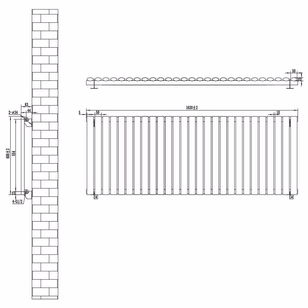 Monstershop Oval Single Column Steel Radiator with Integrated Valves and Thermostat Head, Black, W: 60 cm, H: 162 cm – 4