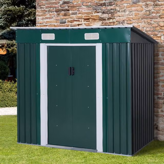 Outsunny Dark Green Outdoor Garden Storage Shed with Pent Roof and Sliding Door