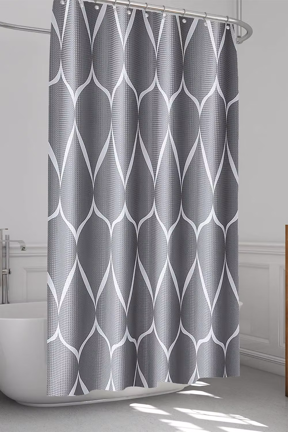 Neel Blue Grey Lattice Design Waterproof Bathroom Shower Curtain with Eyelets, W: 180 cm x H: 180 cm – 6
