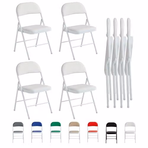 MCC Direct Set of 4 White Faux Leather Folding Chairs with Metal Frame – 1