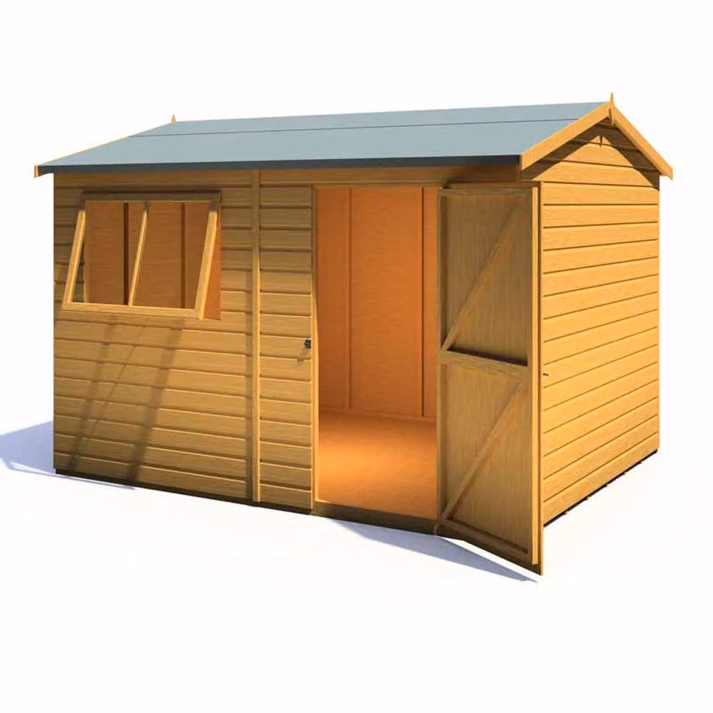 Shires Lewis Brown Wood Reverse Apex Style Single Door Garden Shed with Window, W: 305 cm, D: 244 cm, H: 183 cm – 2