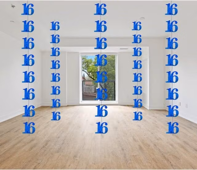 Shatchi 16th Birthday Hanging String Pennant in Shine Blue