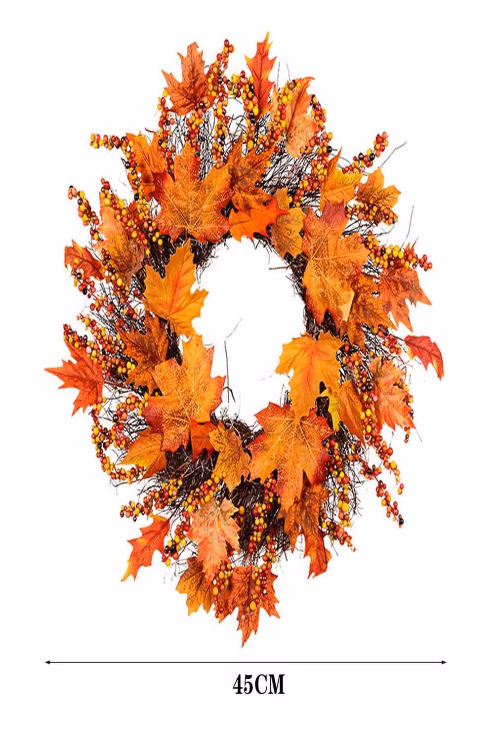 Garden Sanctuary Orange Rattan Maple Leaves and Berries Lighted Autumn Wreath – 3
