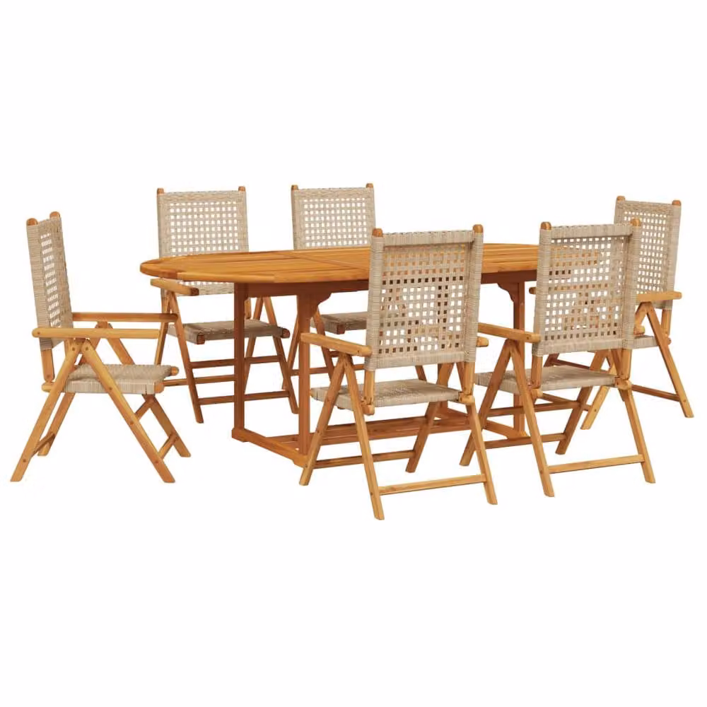 Berkfield Home 7 Piece Modern Garden Dining Set in Beige Poly Rattan and Acacia Wood – 2