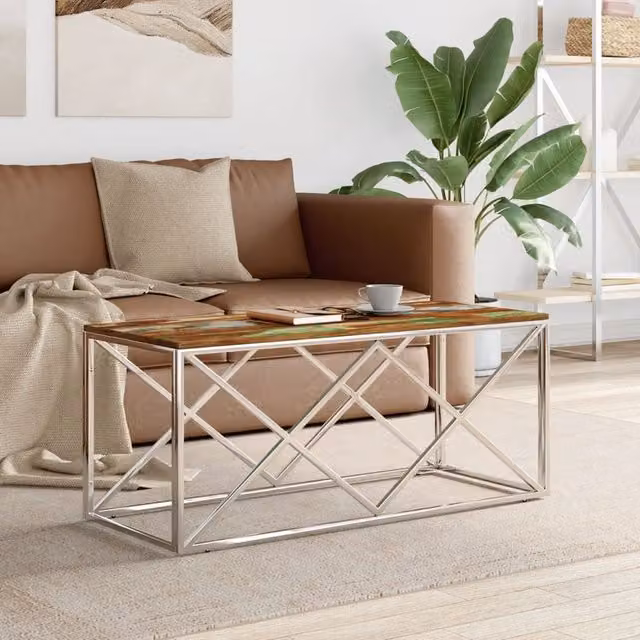 Berkfield Home Industrial Rectangular Coffee Table in Multicolour Reclaimed Wood and Metal with X-Frame Design