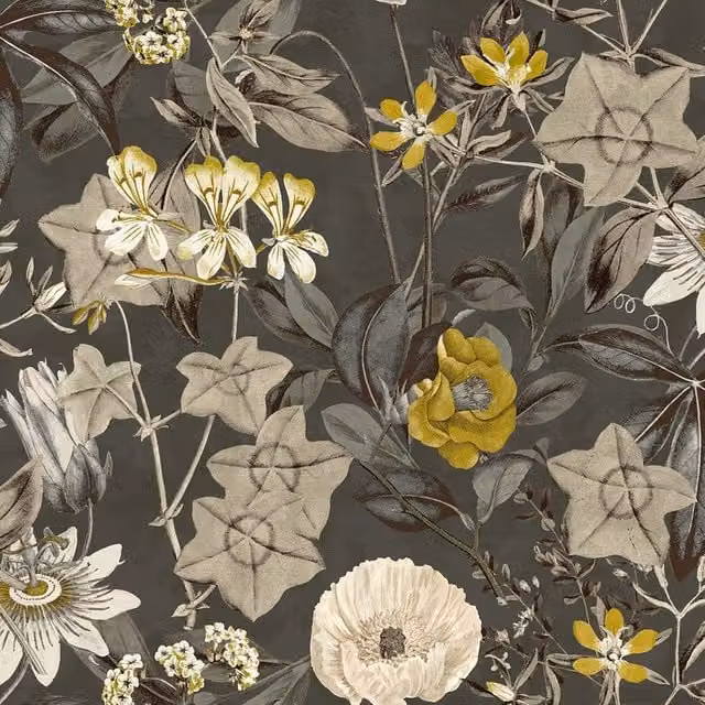 Clarke & Clarke Passiflora Floral Velvet Fabric in Charcoal Grey