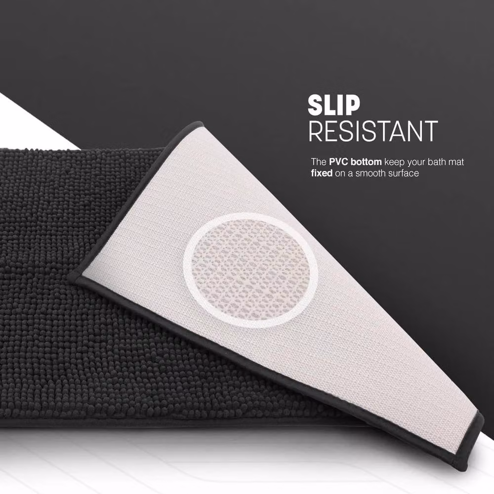 Keplin Non-Slip Microfibre Bath and Toilet Mat in Black, W: 50 cm, D: 80 cm – 5
