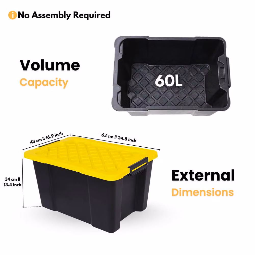 Novecrafto Black Plastic Stackable Storage Box with Lid and Handles, Medium – 2