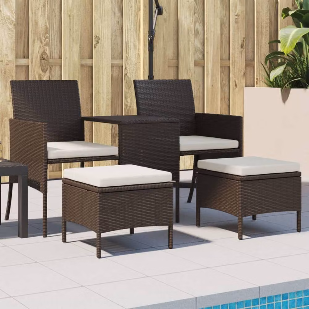 Berkfield Home Brown Poly Rattan 2-Seater Garden Sofa Set with Coffee Table and Matching Ottomans – 2
