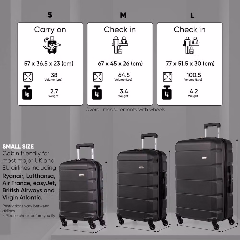 A2B Exodus Hard Sided Hold Suitcase, Large 4 Wheel Checked Travel Luggage in Dark Grey – 2