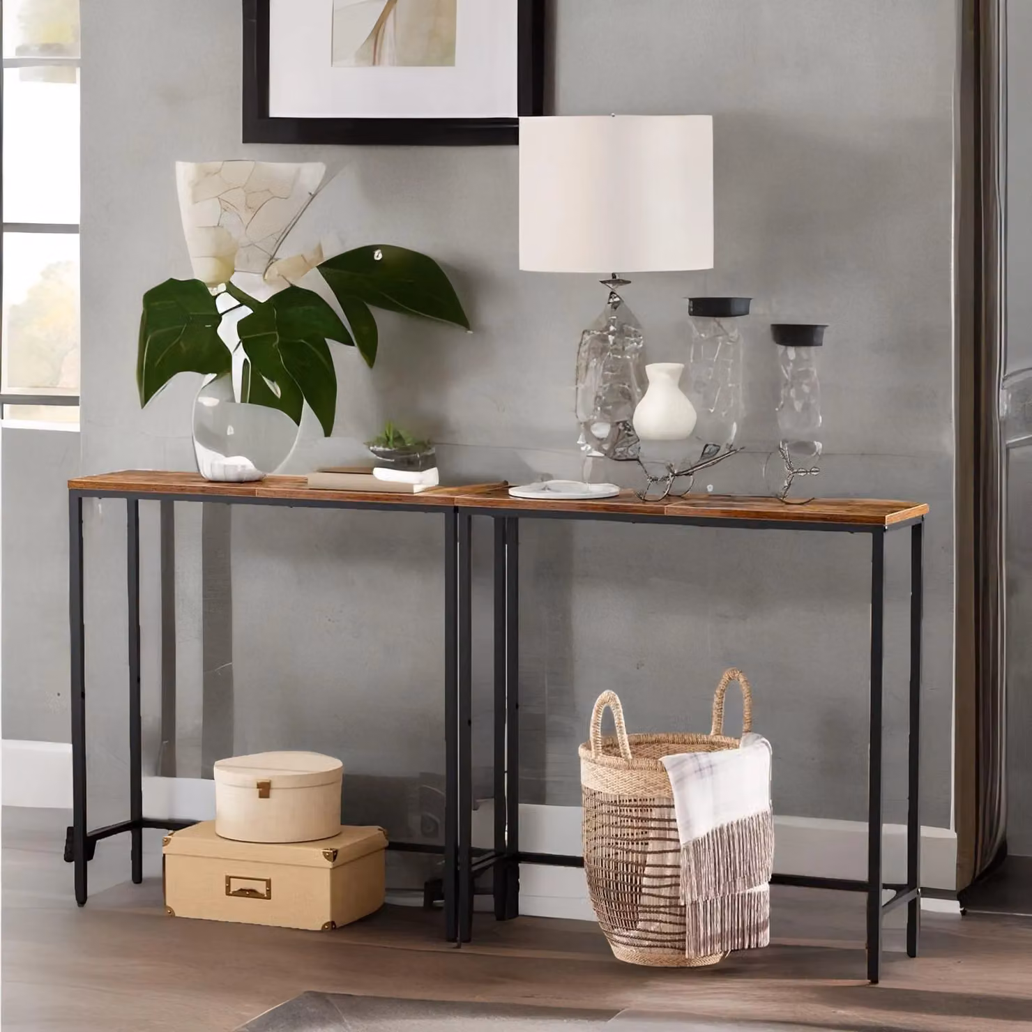 Rafaelo Mobilia Slim Industrial Console Table for Hallway in Brown and Black, W/D/H: 100 x 24 x 75 cm – 2