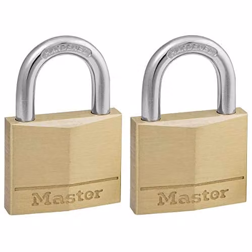 Master Lock Pack of 2 Gold Brass Keyed Padlocks, W/D/H: 6 x 4 x 1.3 cm – 1