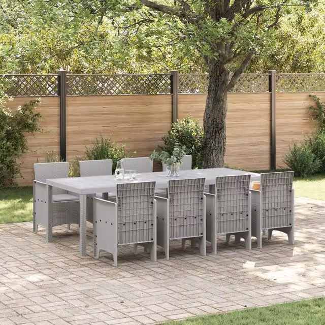 Berkfield Home 9 Piece Garden Dining Set with Grey Cushions and White Poly Rattan – 1